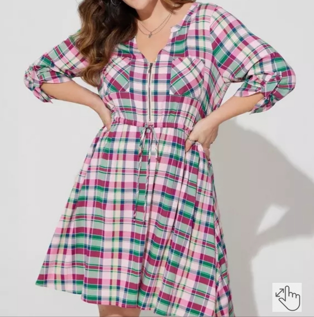 NWT Torrid Mini Challis High-Low Shirt Dress Plaid Green Size 10